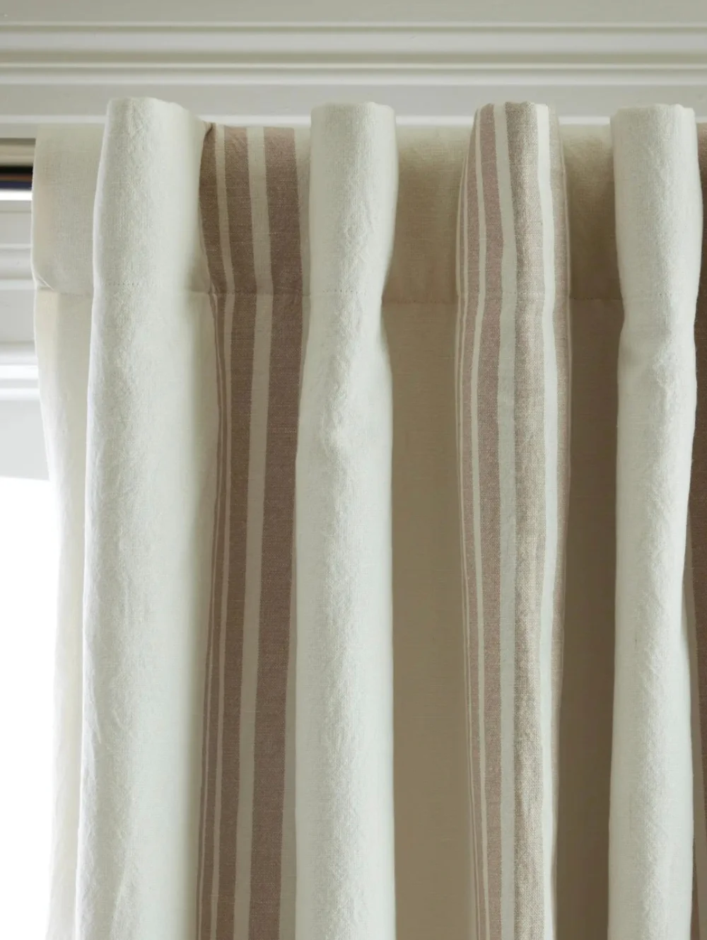 1Quince Coastal Stripe Linen Cotton Room Darkening Curtain 48x108 Ivory Natural